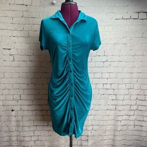 Just Polly size large teal button down dress